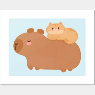 Funny Capybara with cat Posters and Art